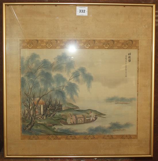 Chinese School painting on silk of a sage & other figures on a boat, late 19th /early 20th century(-)